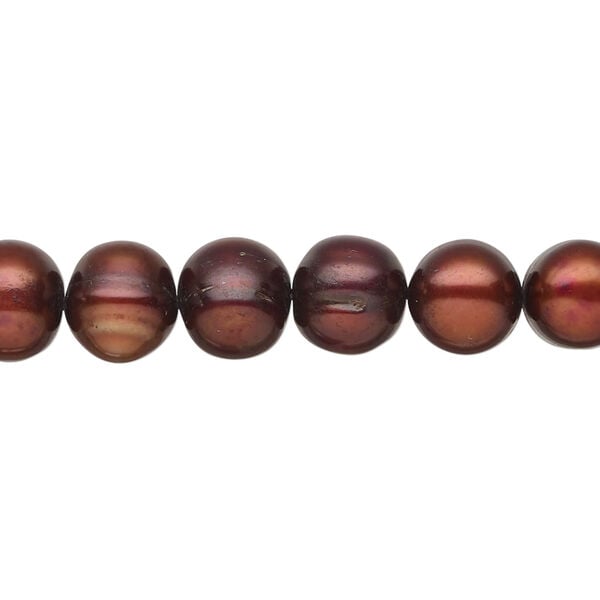 Freshwater pearl 1pkg1, semi-round, 15.5-16 inch dark copper rose 8-10mm cultured image number 0