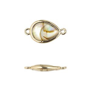 Link, paua shell and gold-finished brass (assembled), 14.5x10.5mm-15.5x11.5mm double-sided teardrop. Sold per pkg of 4.