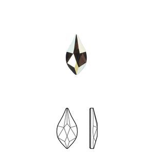 Flat back 12pk crystal iridescent green foil back, Crystal Passions&reg; 10x5mm flame 2205