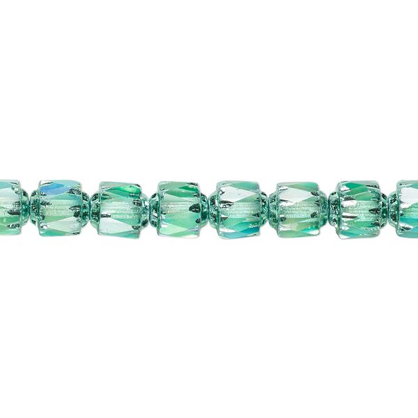 Bead, Czech dipped d&eacute;cor glass, teal Apollo AB, 6mm round cathedral. Sold per 15-1/2" to 16" strand. image number 0
