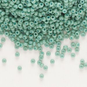 Seed bead, Miyuki, glass, pkg/25g, #11 rocaille, opaque matte luster seafoam, (RR-2028).