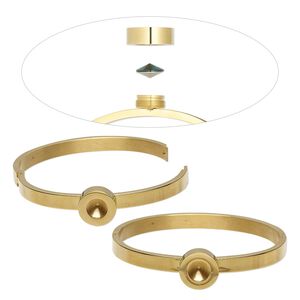 Bracelet, Almost Instant Jewelry&reg;, hinged bangle, gold-finished stainless steel, 6mm wide with SS39 rivoli bezel setting, 6-1/2 inches. Sold individually.