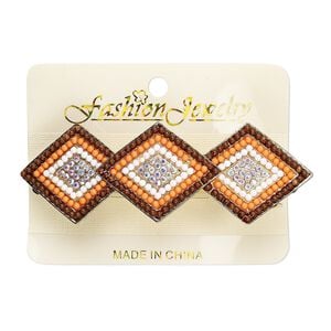 Barrette, acrylic / glass rhinestone / gold-finished steel / "pewter" (zinc-based alloy), multicolored, 3-1/2 x 1 inches with 36x29mm diamond. Sold individually.