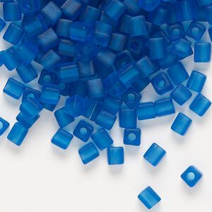 Seed bead, Miyuki, glass, pkg/250g, 3.5-3.7mm square, translucent frosted Capri blue (SB-149F).