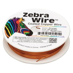 Wire, Zebra Wire&trade;, color-coated copper, orange, round, 20 gauge. Sold per 15-yard spool.