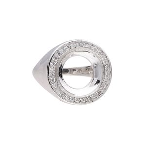 Ring, Almost Instant Jewelry&reg;, rhodium-plated sterling silver and cubic zirconia, clear, 19mm wide with 14mm rivoli glue-in setting, size 7. Sold individually.