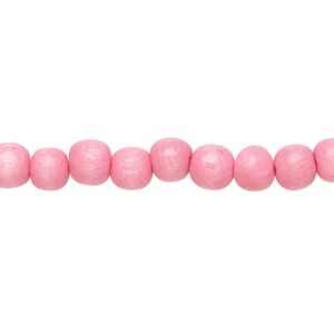 Bead 1pkg1, Taiwanese cheesewood (dyed / waxed), light pink, 5-6mm round, 15-1/2 to 16 inches.