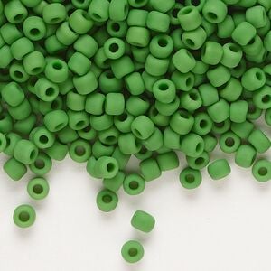 Seed bead, Dyna-Mites&trade;, glass, opaque matte green, #6 round. Sold per 40-gram pkg.