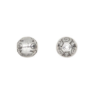 Bead 1pkg10 silver-plated "pewter", 10mm round, antique
