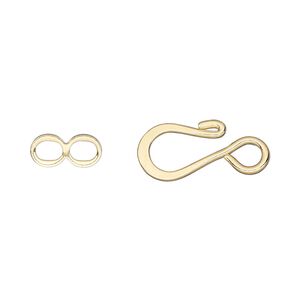 Clasp hook&eye 1pkg10 gold-plated, 12.5x8.5mm flat, brass 1-strand
