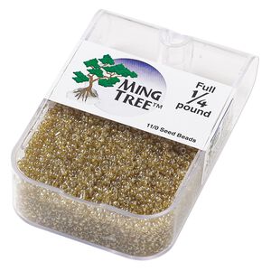 Seed bead, Ming Tree&trade;, glass, pkg/1/4 pound, #11 round, translucent luster amber yellow.