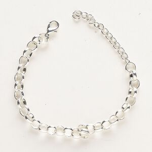Chain, silver-finished steel, 7mm rolo, 8 inches with 2-inch extender chain and lobster claw clasp. Sold individually.