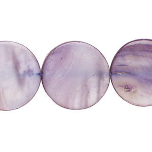 Mother-of-pearl shell 1pkg1, puffed flat round bead 15 inch dark lavender 19-20mm