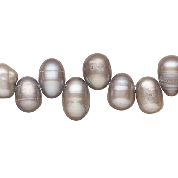 Freshwater pearl 1pkg1, top-drilled rice, 14 inch silver peacock 7x6mm-11x7mm cultured image number 0