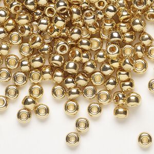 Seed bead, Miyuki, glass, pkg/4g, #6 rocaille, opaque 24Kt gold-plated light, (RR-193).
