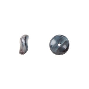 Bead, Czech pressed glass, light blue/black, 10x4mm rondelle. Sold per 15" to 16" strand.