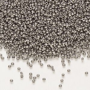 Seed bead, Miyuki, glass, pkg/35g, #15 rocaille, opaque nickel-plated, (RR-190).