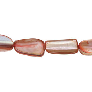 Mother-of-pearl shell 1pkg1, stick bead 15 inch light red 14x6mm-16x12mm