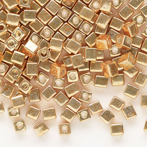 Seed bead, Miyuki 1pkg10g, glass, 3.5-3.7mm square, opaque metallic gold (SB-1053) image number 0