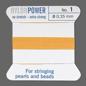 Thread, Griffin, nylon, amber yellow, size #1. Sold per 2-meter card (approximately 78 inches).