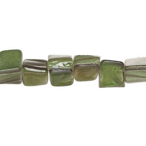 Mother-of-pearl shell 1pkg1, triangle tube bead 15 inch dark green 6x6mm-14x8mm