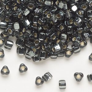 Seed bead, Miyuki, glass, silver-lined translucent dark grey (TR1805), #5 triangle. Sold per 250-gram pkg.
