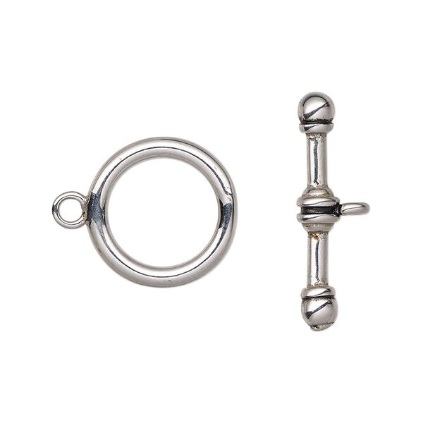 Clasp toggle 1pkg10, 16mm round, black stainless steel 1-strand image number 0