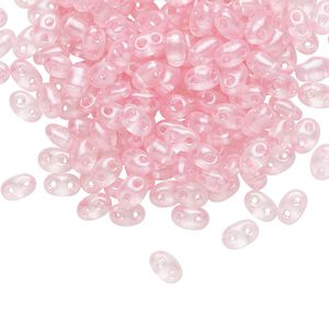 Seed bead, Preciosa Twin&trade; Czech glass, pkg/250g, 5x2.5mm oval, transparent pink terra pearl clear, (08198).