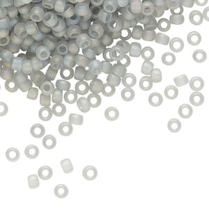 Seed bead, TOHO BEADS&reg;, glass, pkg/50g, #8 round, translucent frosted rainbow black diamond (TR-08-176AF).