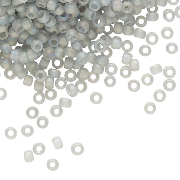 Seed bead, TOHO BEADS&reg;, glass, pkg/50g, #8 round, translucent frosted rainbow black diamond (TR-08-176AF). image number 0