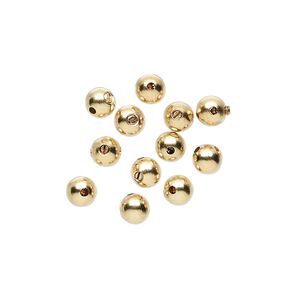 Crimp 1pkg12 gold-plated, 4mm round / up to 0.024 inch inside diameter, brass / Screw-Tite Crimps&trade;