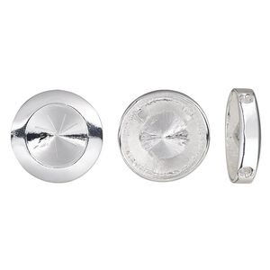 Pendant, Almost Instant Jewelry&reg;, slide, silver-plated "pewter" (zinc-based alloy), 28mm single-sided round with 18mm rivoli setting and 3mm hole. Sold individually.