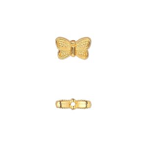 Bead 1pkg50 gold-finished "pewter", 10x6mm butterfly