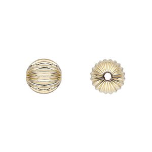 Bead 1pkg10 14Kt gold-filled, 10mm corrugated round
