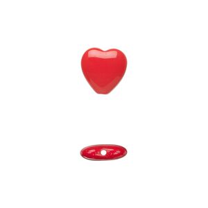 Bead, Czech pressed glass, opaque red, 10x9.5mm heart. Sold per 15-1/2" to 16" strand, approximately 45 beads.