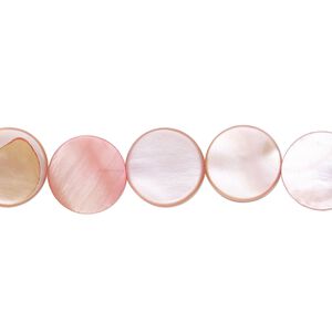 Mother-of-pearl shell 1pkg1, flat round bead 15.5 to 16 inch pink 10mm