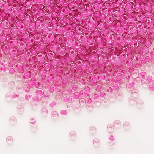 Seed bead, Dyna-Mites&trade;, glass 1pkg40g, #11 round, translucent inside dyed color hot pink (207 11/0 RR)