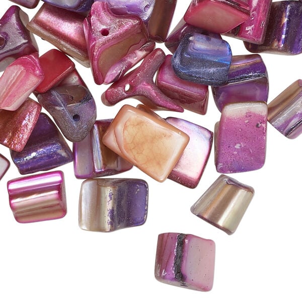 Mother-of-pearl shell 1pkg2oz, triangle tube bead, mix multi-pink and purple 6x4mm-14x9mm image number 0