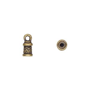 Cord end, glue-in, TierraCast&reg;, antique brass-plated pewter (tin-based alloy), 7.5x5mm with temple design, 2mm inside diameter. Sold per pkg of 2.