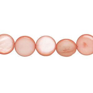 Mother-of-pearl shell 1pkg1, puffed flat round bead 15 inch tulip 9-10mm
