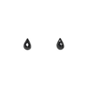 Black spinel 1pkg2, hand-cut top-drilled faceted briolette bead natural 6x4mm