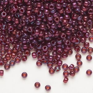 Seed bead, Miyuki, glass, pkg/50g, #8 rocaille, translucent gold luster cranberry (RR-313).
