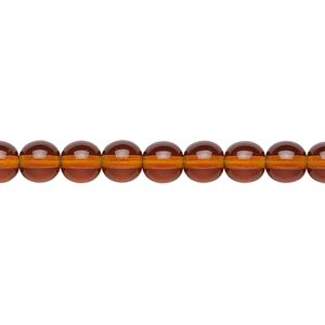 Bead, Preciosa, Czech glass druk, transparent dark topaz, 6mm round. Sold per 15-1/2" to 16" strand.