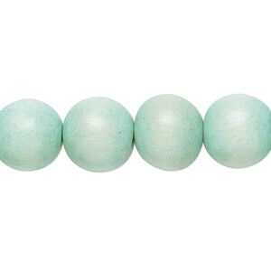 Bead 1pkg1, Taiwanese cheesewood (dyed / waxed), seafoam, 11-12mm round, 15-1/2 to 16 inches.