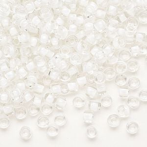 Seed bead, Dyna-Mites&trade;, glass 1pkg0.5kg, #6 round, translucent inside dyed color white (218 6/0 RR)