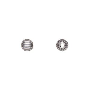 Bead 1pkg2 sterling silver, 6mm seamless corrugated round, antiqued