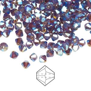 Bead 720pk amethyst AB 2X, Preciosa Czech crystal 4mm bicone