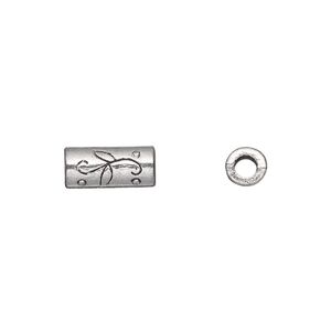 Bead 1pkg20 silver-plated "pewter", 12x5mm tube vine, antique