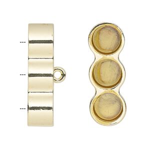 Cord end glue-in 1pkg2 "pewter", 30x10.5mm barrel / 8mm inside diameter, 3-strand / gold-finished