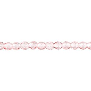 Bead, Czech fire-polished dipped d&eacute;cor glass, translucent pink, 4mm faceted round. Sold per pkg of 1,200 (1 mass).